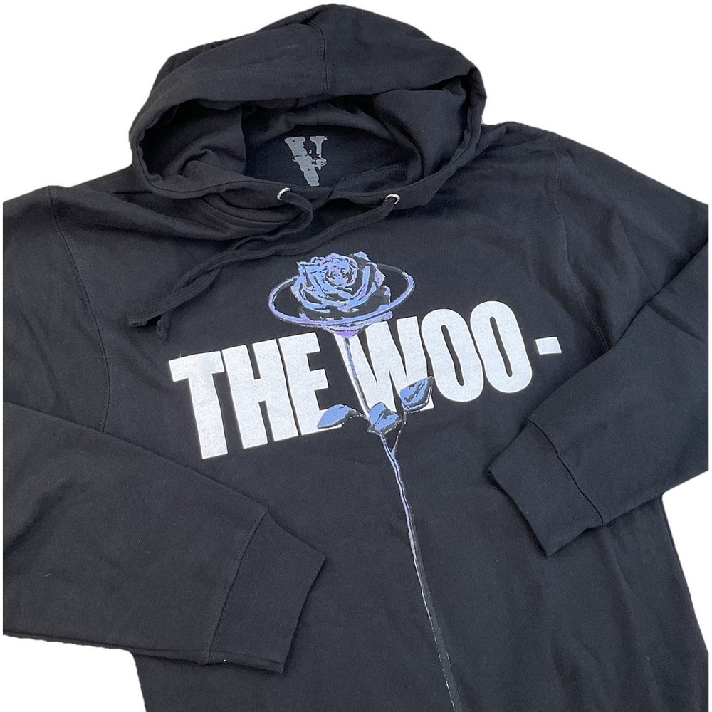 Vlone x Pop Smoke‎ The Woo Hoodie Pullover Rap Double Sided Black Rose Men Sz S